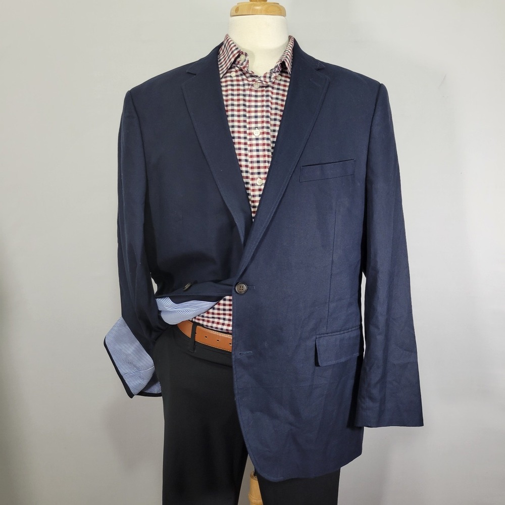 Stafford Men's Sport Coat Blazer Two Button Navy Cotton Signature Classic 48R